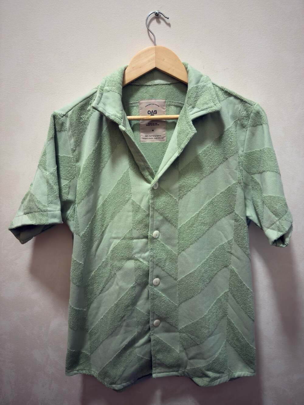 OAS Herring Terry Cloth Short Sleeve Shirt Green Size M